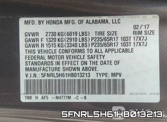 5FNRL5H61HB013213 фото 8