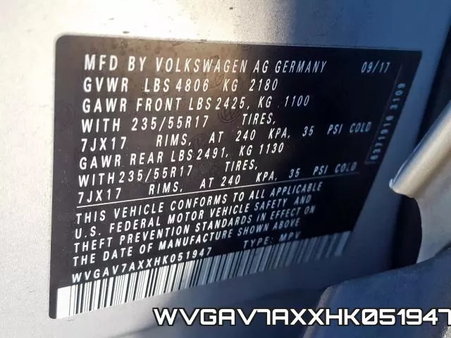 WVGAV7AXXHK051947 фото 2