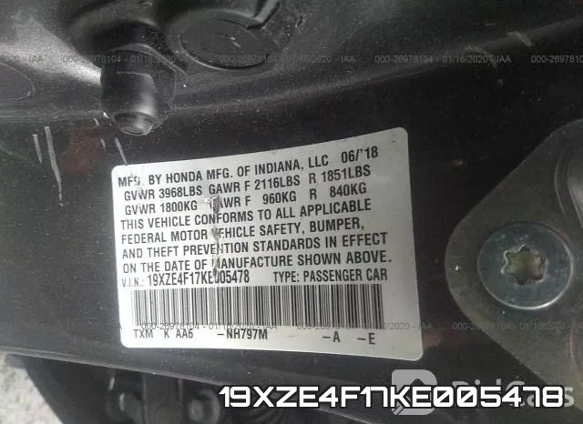 19XZE4F17KE005478 фото 8