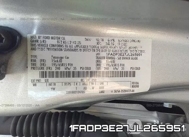 1FADP3E27JL265951 фото 8