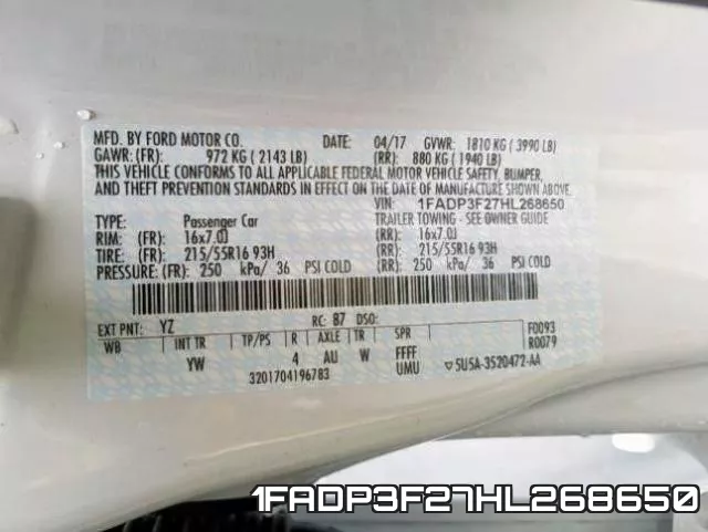 1FADP3F27HL268650 фото 2