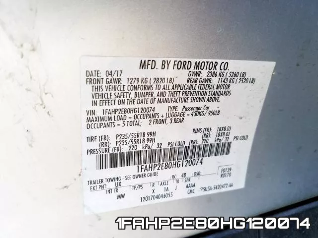 1FAHP2E80HG120074 фото 2