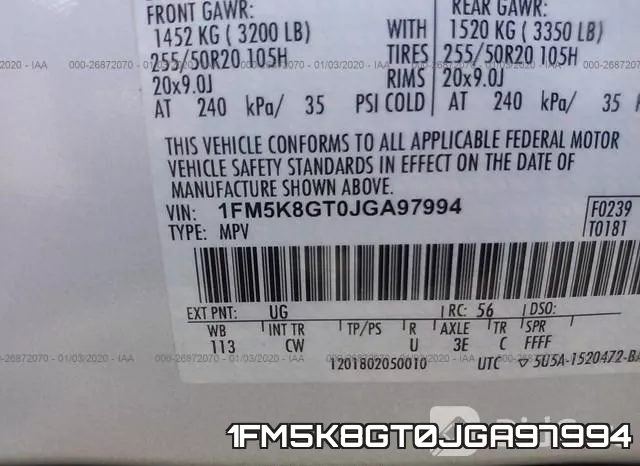 1FM5K8GT0JGA97994 фото 8