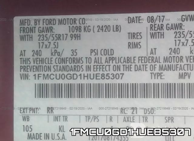 1FMCU0GD1HUE85307 фото 6