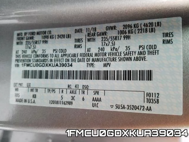 1FMCU0GDXKUA39034 фото 2