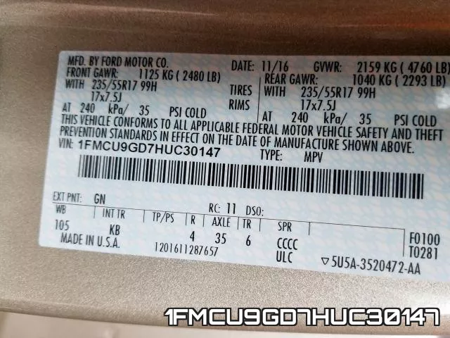 1FMCU9GD7HUC30147 фото 2
