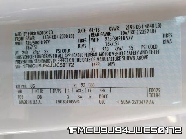 1FMCU9J94JUC50172 фото 2