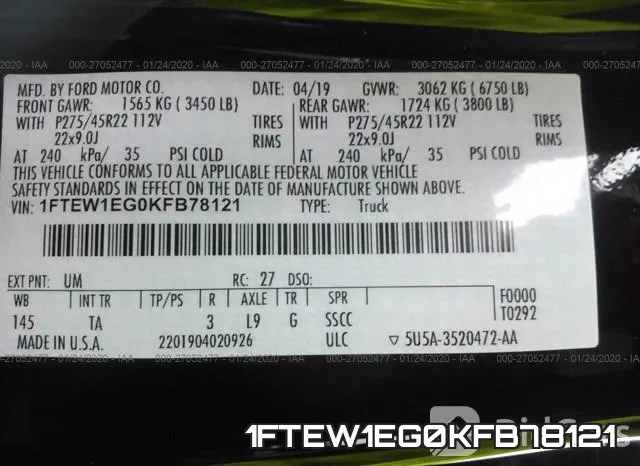 1FTEW1EG0KFB78121 фото 7