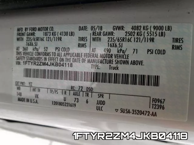 1FTYR2ZM4JKB04118 фото 2