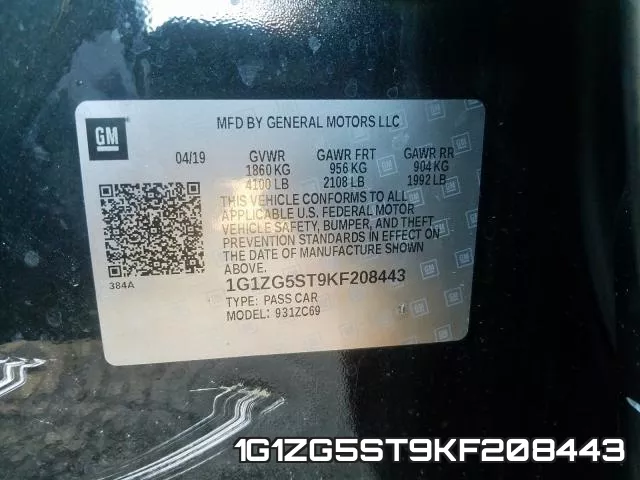 1G1ZG5ST9KF208443 фото 2