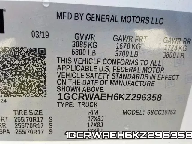 1GCRWAEH6KZ296358 фото 2