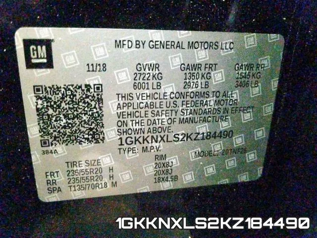 1GKKNXLS2KZ184490 фото 2