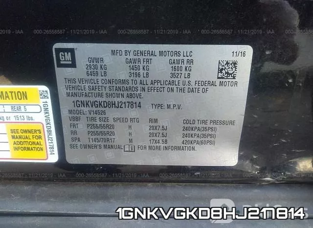 1GNKVGKD8HJ217814 фото 9