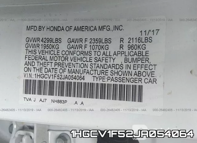1HGCV1F52JA054064 фото 7