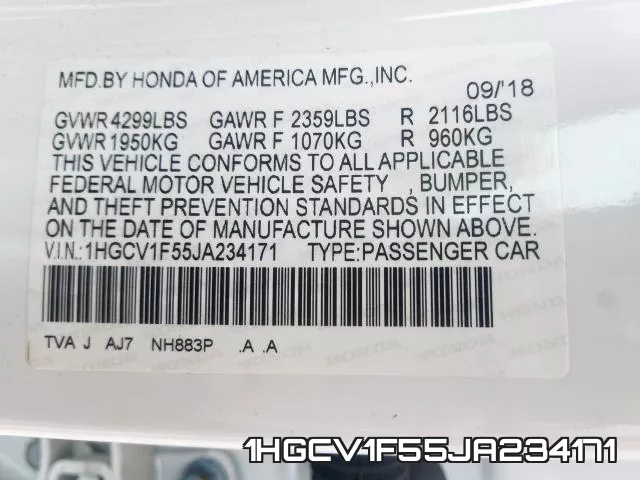 1HGCV1F55JA234171 фото 2