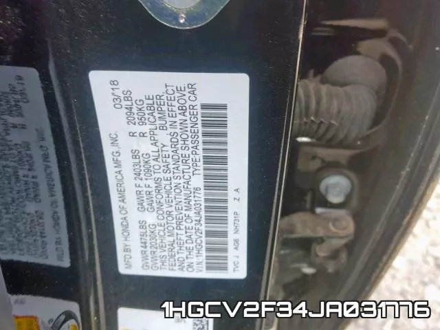 1HGCV2F34JA031776 фото 2