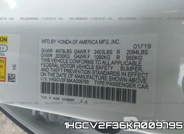 1HGCV2F36KA009795 фото 9