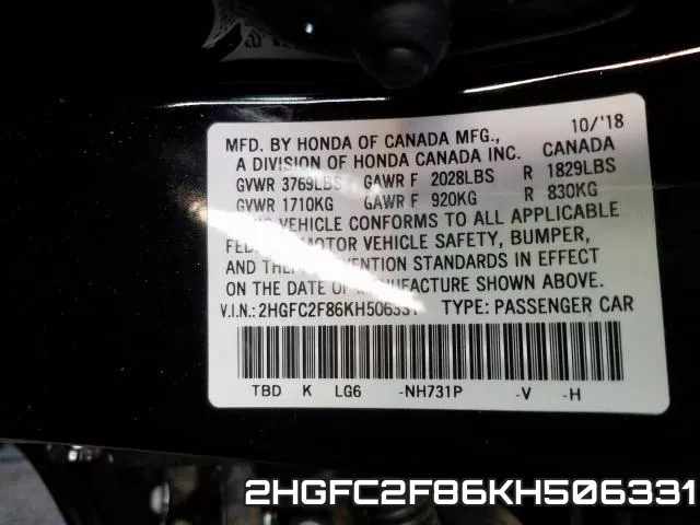 2HGFC2F86KH506331 фото 2