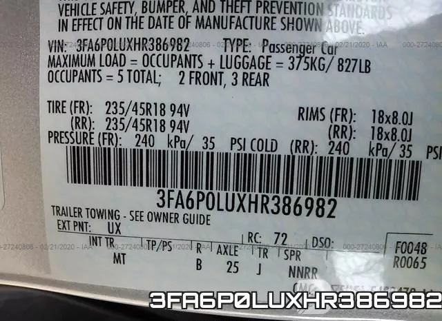 3FA6P0LUXHR386982 фото 4