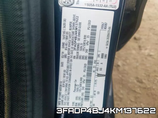3FADP4BJ4KM137622 фото 2