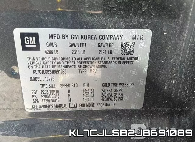 KL7CJLSB2JB691089 фото 6