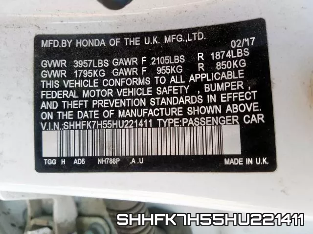 SHHFK7H55HU221411 фото 2