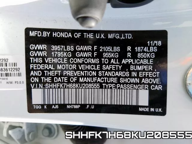 SHHFK7H68KU208555 фото 2