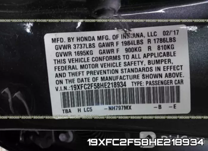 19XFC2F58HE218934 фото 10