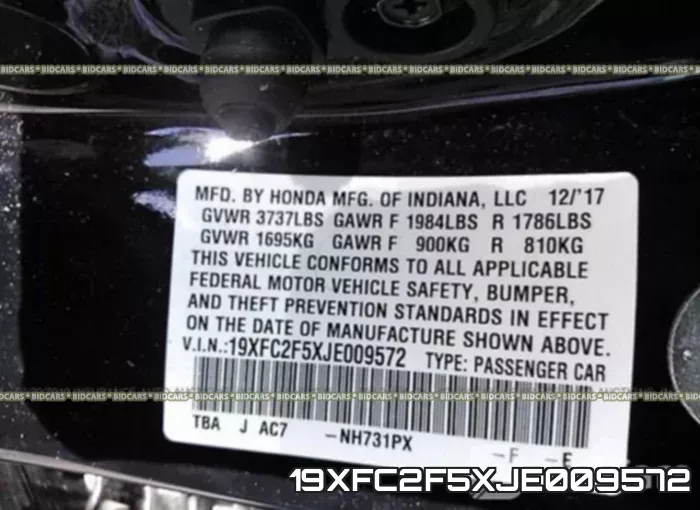 19XFC2F5XJE009572 фото 10