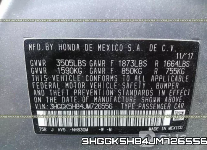 3HGGK5H84JM726556 фото 10