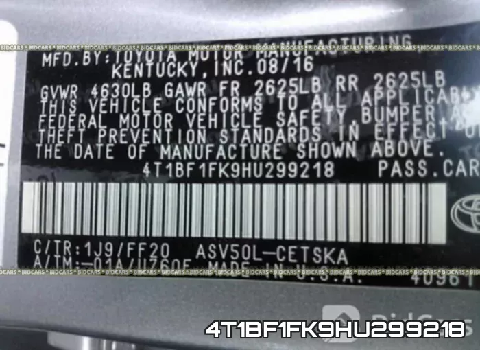 4T1BF1FK9HU299218 фото 10