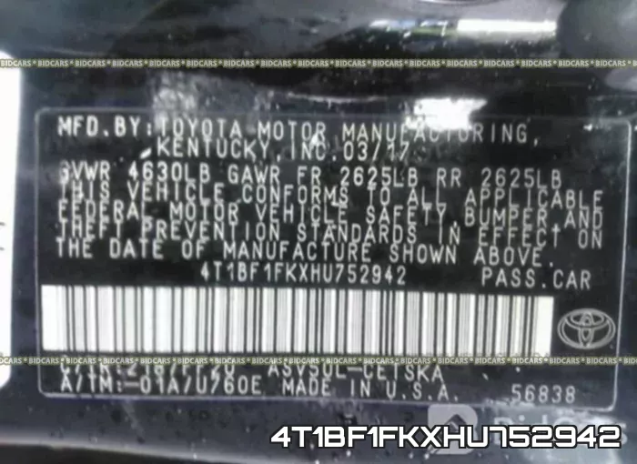 4T1BF1FKXHU752942 фото 10