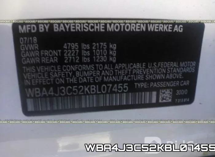 WBA4J3C52KBL07455 фото 10