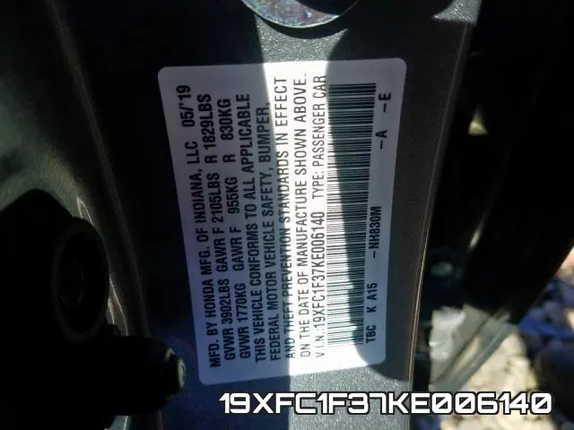 19XFC1F37KE006140 фото 2