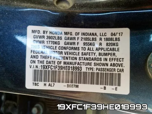 19XFC1F39HE018993 фото 2