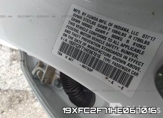 19XFC2F71HE067016 фото 8