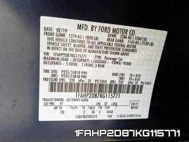 1FAHP2D87KG115771 фото 2