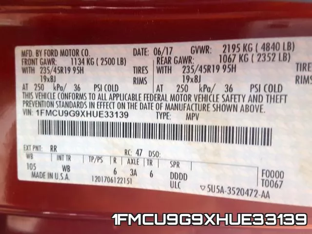 1FMCU9G9XHUE33139 фото 2