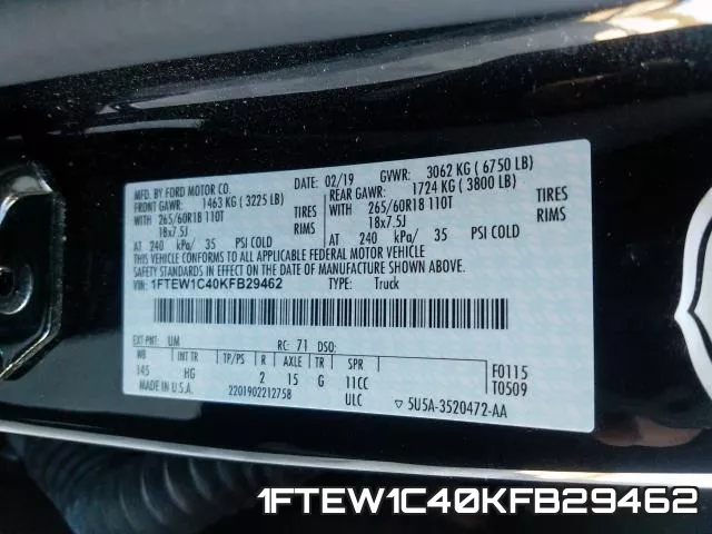 1FTEW1C40KFB29462 фото 2