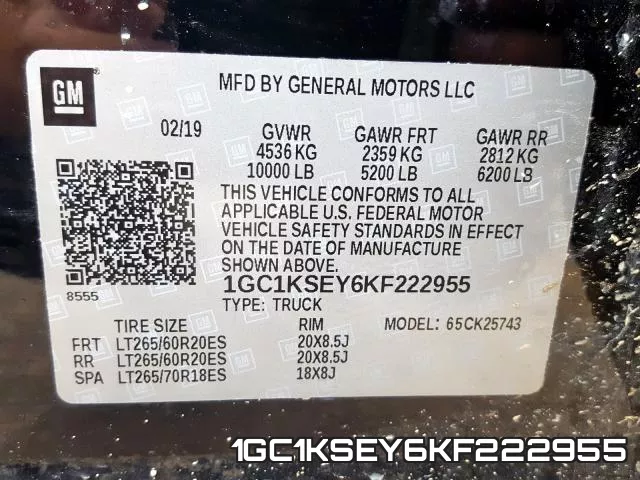 1GC1KSEY6KF222955 фото 2