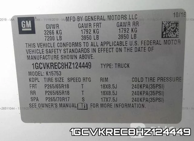 1GCVKREC8HZ124449 фото 7