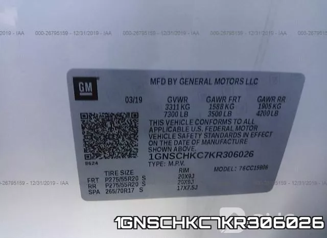 1GNSCHKC7KR306026 фото 8