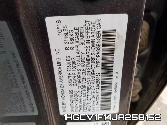 1HGCV1F14JA258152 фото 2