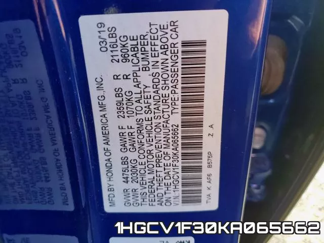 1HGCV1F30KA065662 фото 2