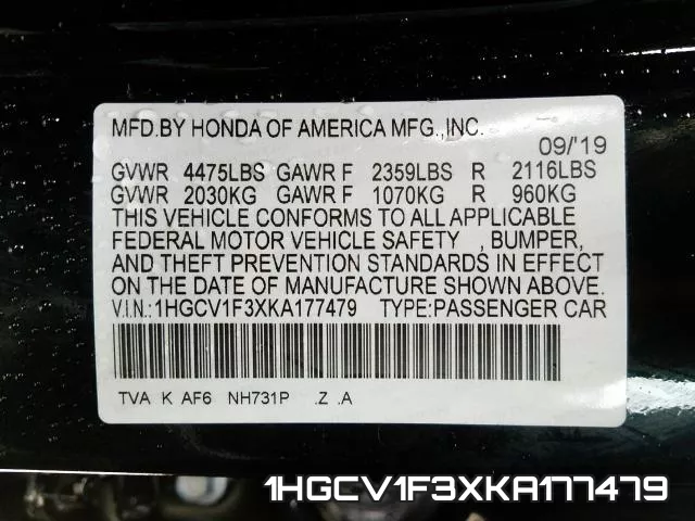 1HGCV1F3XKA177479 фото 2