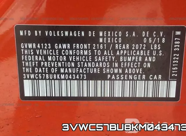 3VWC57BU8KM043473 фото 8