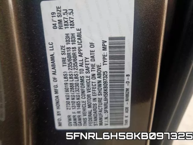 5FNRL6H58KB097325 фото 2