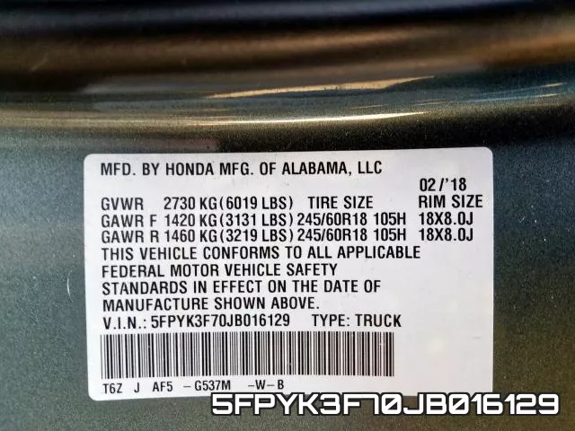 5FPYK3F70JB016129 фото 2