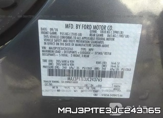 MAJ3P1TE3JC243765 фото 7