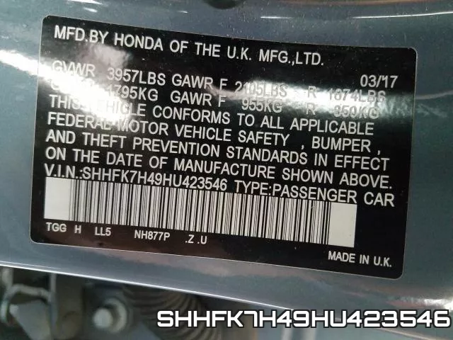 SHHFK7H49HU423546 фото 2